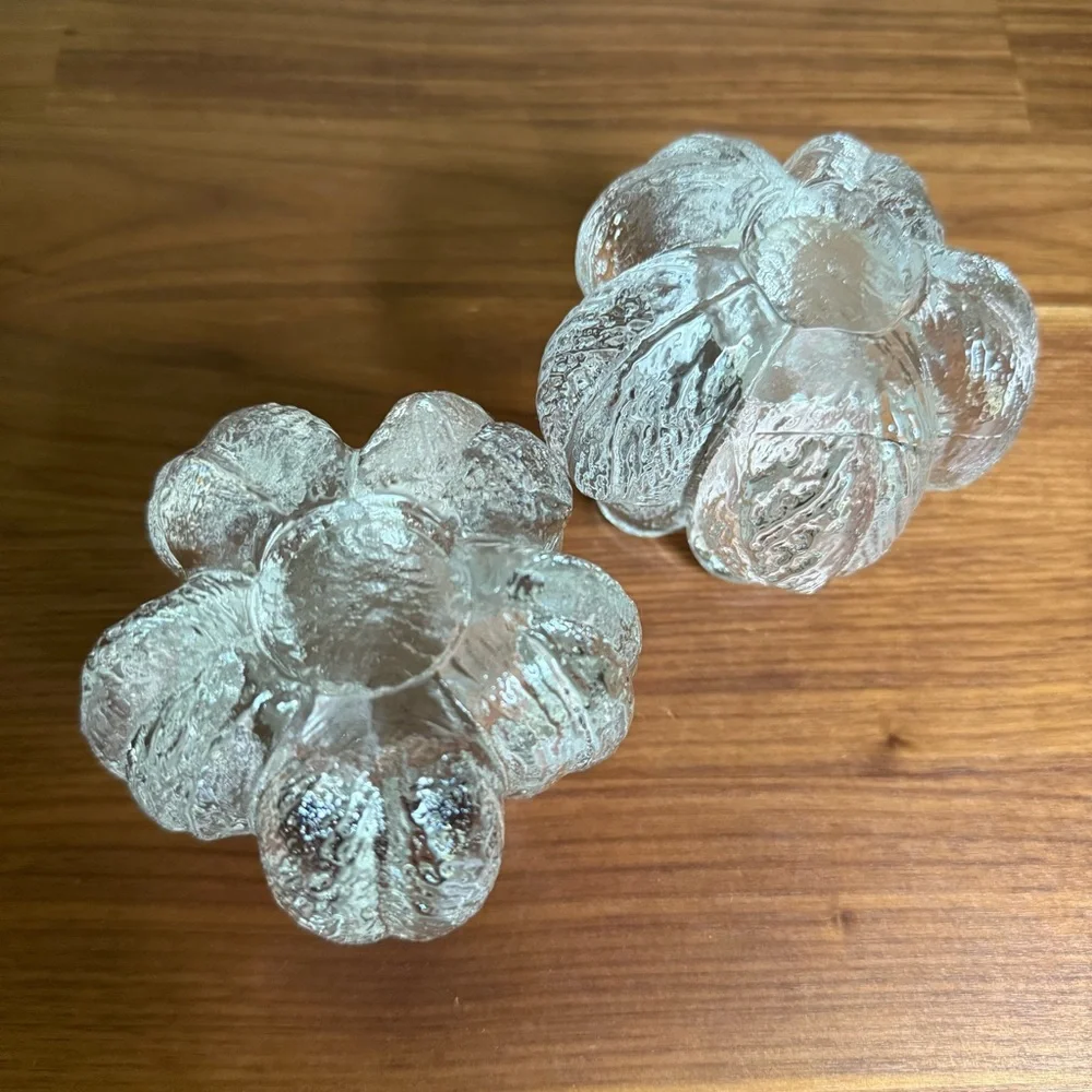 Kosta Boda Pair of Rosebud Crystal Taper Candle Holders